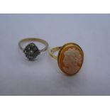 9ct yellow gold Cameo ring, marked 375, Size R, 3.2g, together with 9ct and silver paste set art dec