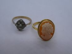 9ct yellow gold Cameo ring, marked 375, Size R, 3.2g, together with 9ct and silver paste set art dec