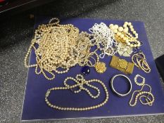 Box of costume jewellery including simulated pearl and other bead necklaces