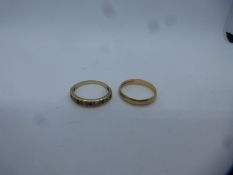 9ct yellow gold wedding band, marked 375, 1.3g approx, together with unmarked ring set with sapphire