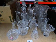 Quantity of cut glass items incl. vases, bells, sherry glasses etc