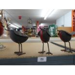Three tinplate robins