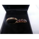 Victorian 9ct yellow gold garnet set ring together with a 9ct Ruby and diamond band ring, marked 375