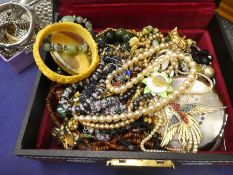 Indian jewellery to include beads, necklaces, compacts, etc and a wooden jewellery box