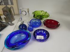 Mdina glass paperweight and other coloured glassware