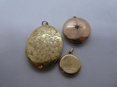 9ct yellow gold circular locket 2.7g, marked 375, larger Oval ex marked 9ct A & B, 12.4g and another