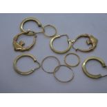 Collection of various 9ct yellow gold hoop earrings, marked 375, 6.6g