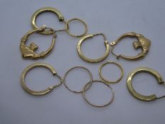 Collection of various 9ct yellow gold hoop earrings, marked 375, 6.6g