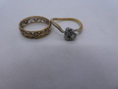 18ct yellow gold diamond ring AF, 2.7g and 9ct yellow gold band approx 1.8g