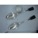 Pair of silver hallmarked serving spoons, London 1925, and a silver hallmarked napkin ring 7ozt