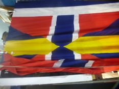 Large blue, yellow, red and white flag approx 15ft x 28ft