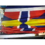 Large blue, yellow, red and white flag approx 15ft x 28ft