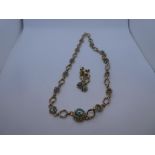 9ct yellow gold necklace and drop earring set of attractive design inset with blue stones, possible