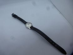 Vintage ladies 'OMEGA' 'Geneve' stainless steel wristwatch on a black leather strap