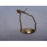 9ct yellow gold identity bracelet marked '9ct' inscribed 'Jean' approx 22cm, weight approx 6.5g