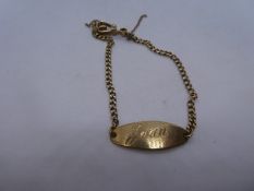 9ct yellow gold identity bracelet marked '9ct' inscribed 'Jean' approx 22cm, weight approx 6.5g
