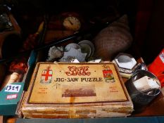 2 Boxes of mixed collectables to incl. wooden boxes, walking stick, jigsaw etc