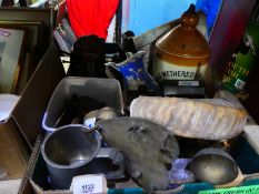 A box of sundry collectables to include silver plate