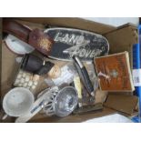 A Small box of mixed collectables, badges, penknives etc