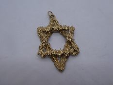 9ct yellow gold 'Star of David' design pendant, 4.5cm x 2.5cm approx marked 375, approx 9.1g