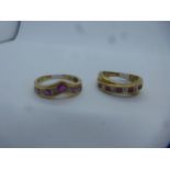 9ct yellow gold diamond and ruby chanel set crossover ring, approx 2.6g, marked 375, size L