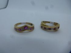 9ct yellow gold diamond and ruby chanel set crossover ring, approx 2.6g, marked 375, size L