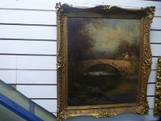 Parker Hagarty; an antique oil of river bridge, signed lower left, re lined, 50x59cm