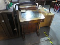 Victorian mahogany inlaid Davenport desk with tooled green leather and 4 drawers