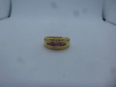 14K yellow gold band ring Channel set rubies, not diamonds, marked 585, 4.8g approx, marked 585