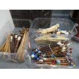 A quantity of old bone and wooden lace bobbins, including Honiton examples