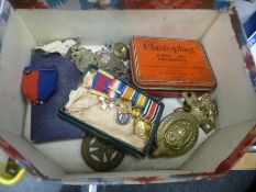 A set of five miniature medals, other medals, cap badges, buttons etc.