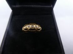 Pretty Victorian 18ct yellow gold ring set with 5 graduated diamonds, marked 18, size N, weight appr