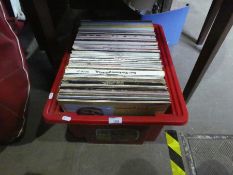 Crate of various LP records including movies, soundtracks, Country, etc