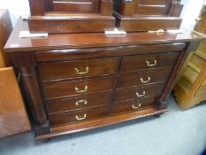A large reproduction mahogany chest with half column sides, 140cms