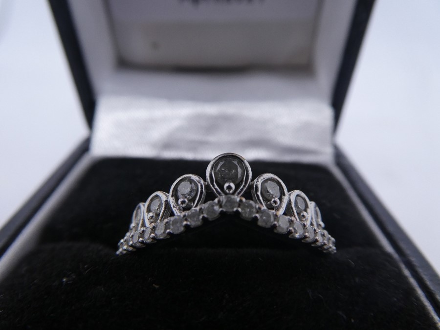9ct white gold dress ring in the form of a crown inset with diamonds, marked 9K, size Q/R - Image 2 of 5
