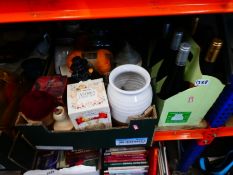 5 mixed boxes of vintage collectables to incl. radios, china, enamelware and 6 bottles of white wine