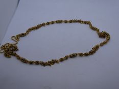 Delicate 22ct yellow gold necklace decorated with blue, red and green enameled links, set with clear