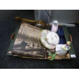 Box mixed items, incl. silver plated cutlery, Royal Doulton 'The Boy Evacuee' lady, Harrods muffin d