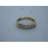 18ct yellow gold ring set with 5 brilliant cut diamonds, approx 0.4 carat, marked 750, 4.6g
