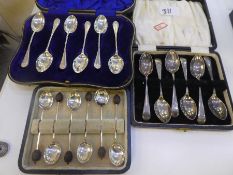 Three cased sets of silver teaspoons and coffee spoons, hallmarked Birmingham 1911 Cooper Brothers &