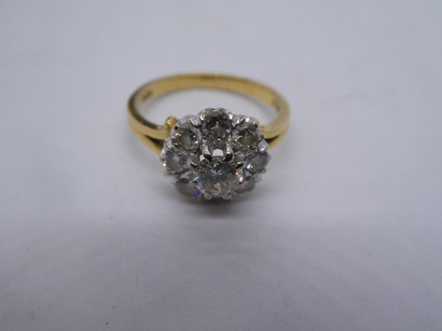 Pretty 18ct yellow gold diamond cluster ring, central diamond approx 0.50 carat, marked 750, size o/ - Image 3 of 4
