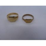 Two 9ct yellow gold signet rings, both marked sizes S & T, weight approx 7.8g