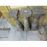 Three stone effect garden plinths