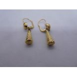 Pair of 18ct yellow gold drop earring in the form Christmas trees marked 'K18', weight approx 4.1g