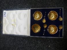 Boxed set of silver hallmarked salts, by Mappin And Webb, in the form of shelves,