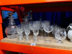 Selection of cut glass decanters and glasses
