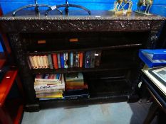 Antique carved oak open bookcase