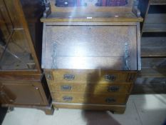 Vintage oak bureau with 3 long drawers on bracket supports