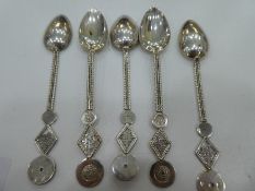 A set of five probably Chinese Export silver Kwan Wo spoons late 19th century to early 20th century,