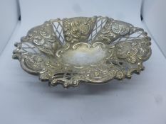 Silver hallmarked embossed and pierced trinket dish, 3.26ozt